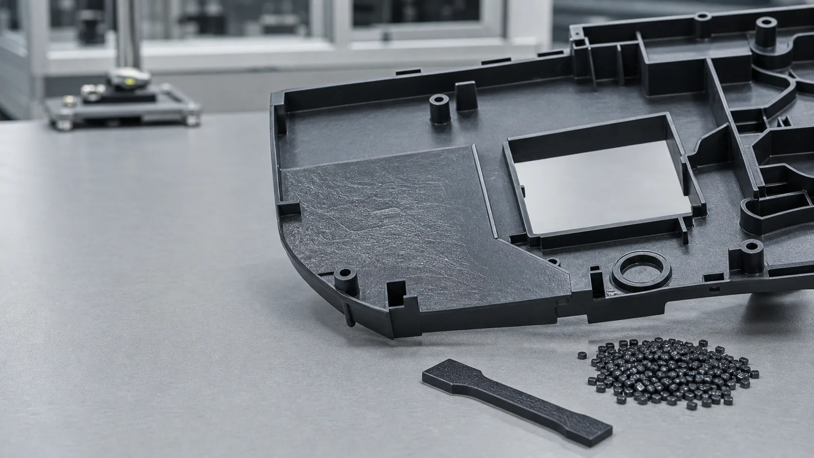 Glass fiber exposure on an injection molded reinforced plastic housing